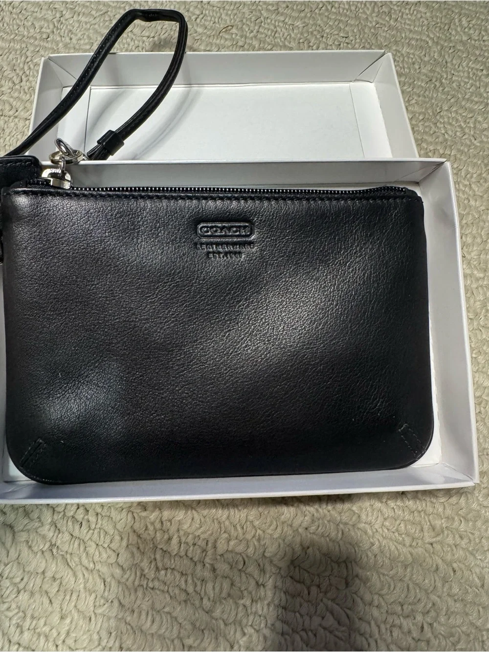 Coach Black Leather Wristlet Pouch with Detachable Strap